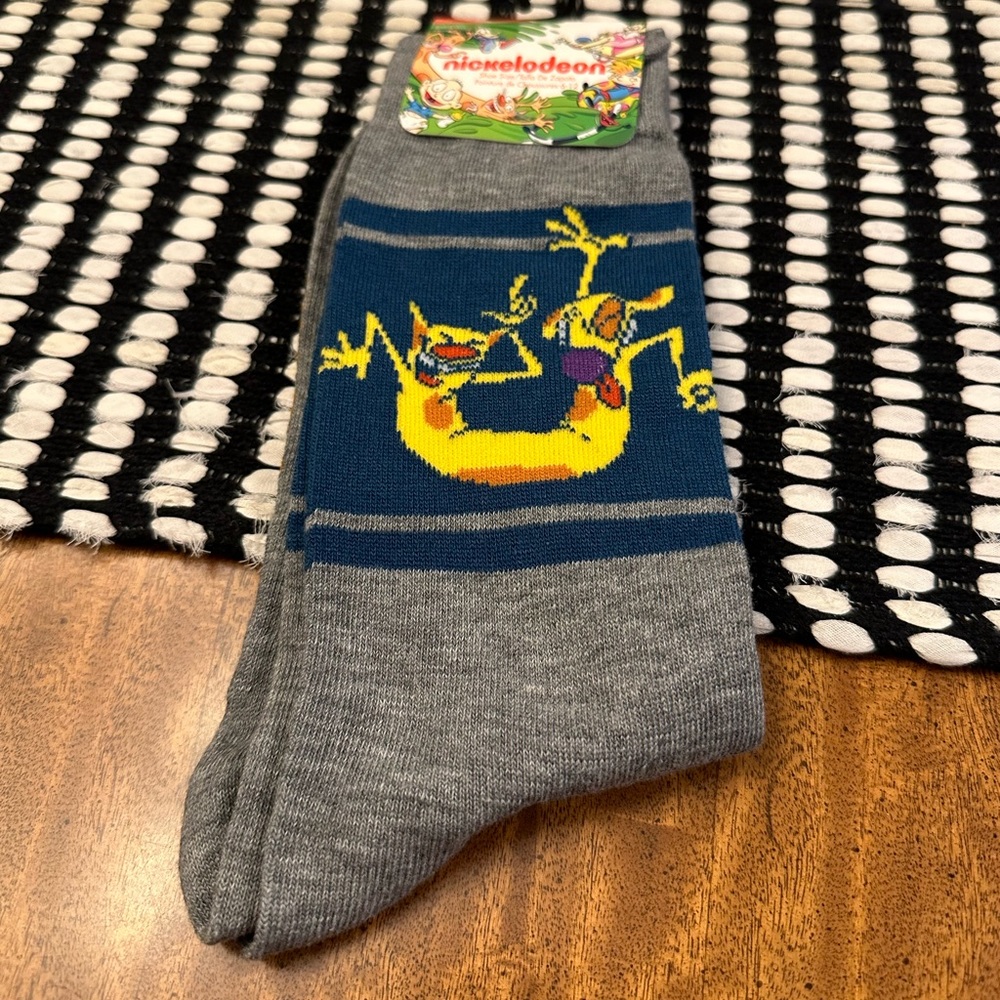 NICKELODEON men’s Cat Dog Socks Cartoon Striped 1990